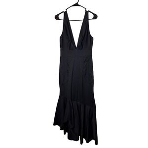 Sachin & Babi Black Deep V Neck Ruffle Hem Maxi Dress Size 4